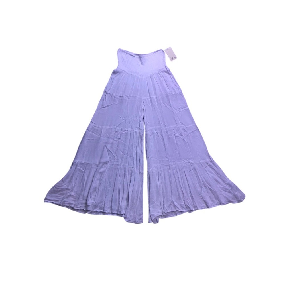 Elan Tiered Palazzo Pants Women Medium White Smocked Gauze Boho Beach